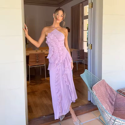VESTIDO HALTER PLISADO ELEGANCIA VIOLETA