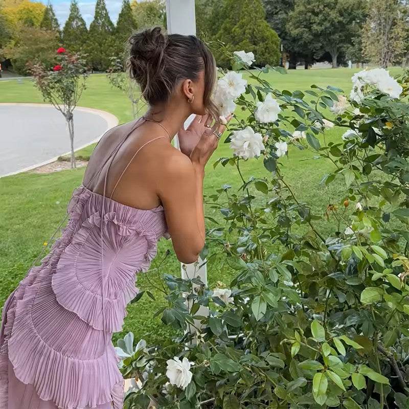 VESTIDO HALTER PLISADO ELEGANCIA VIOLETA