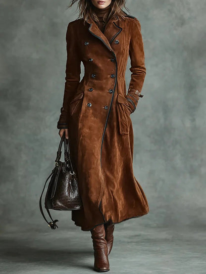 CLASSIC BLACK TRIM SUEDE TRENCH COAT