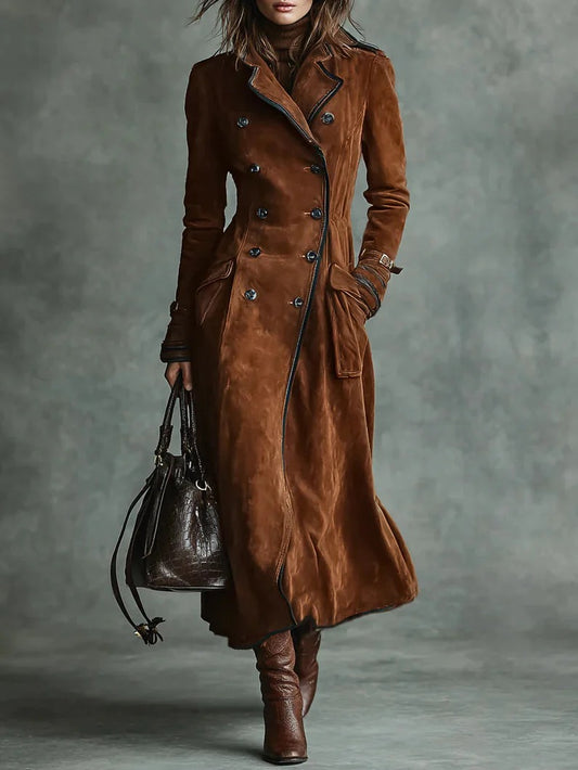 CLASSIC BLACK TRIM SUEDE TRENCH COAT