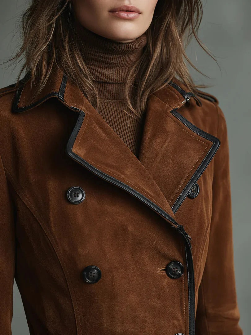 CLASSIC BLACK TRIM SUEDE TRENCH COAT