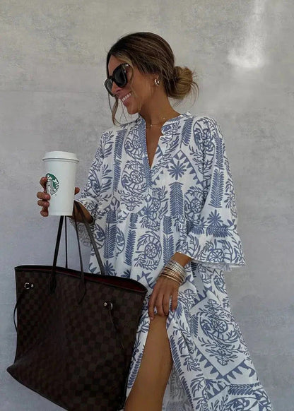 AZUREA V PRINT DRESS