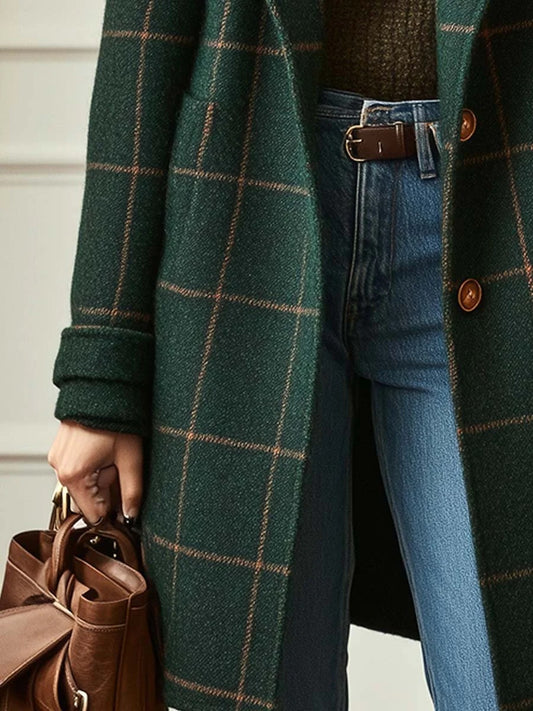 RETRO PLAID TWEED ELEGANCE COAT
